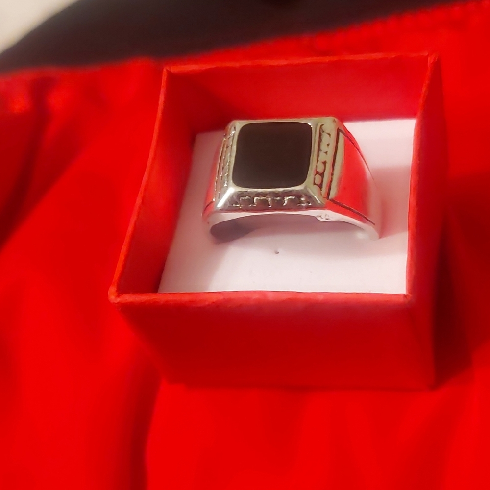Men's Silver and Black Ring